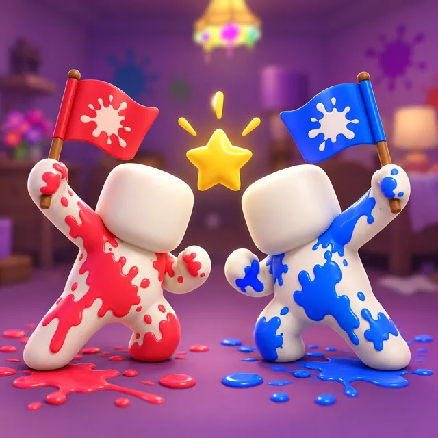 Red and blue Marshmallows waving team flags
